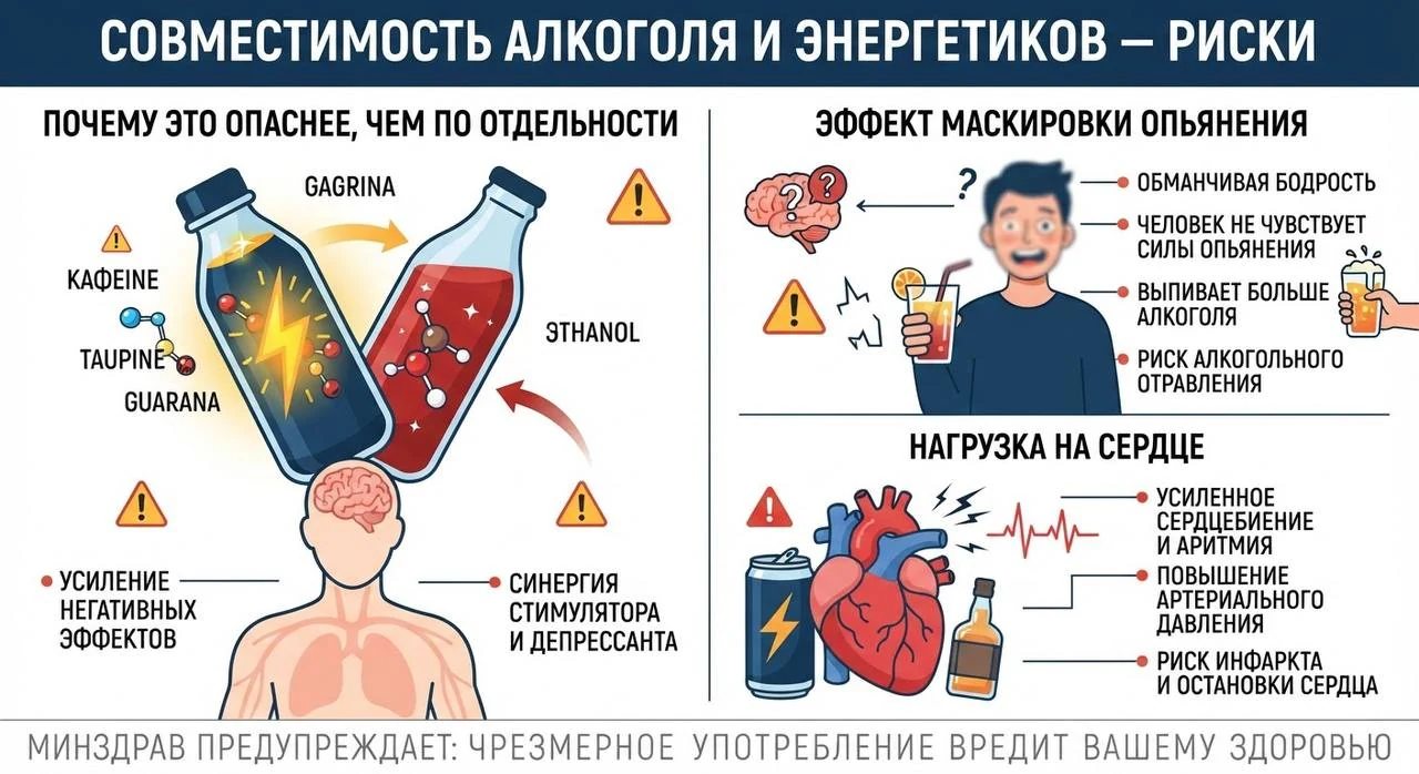 Совместимость алкоголя и энергетиков — риски