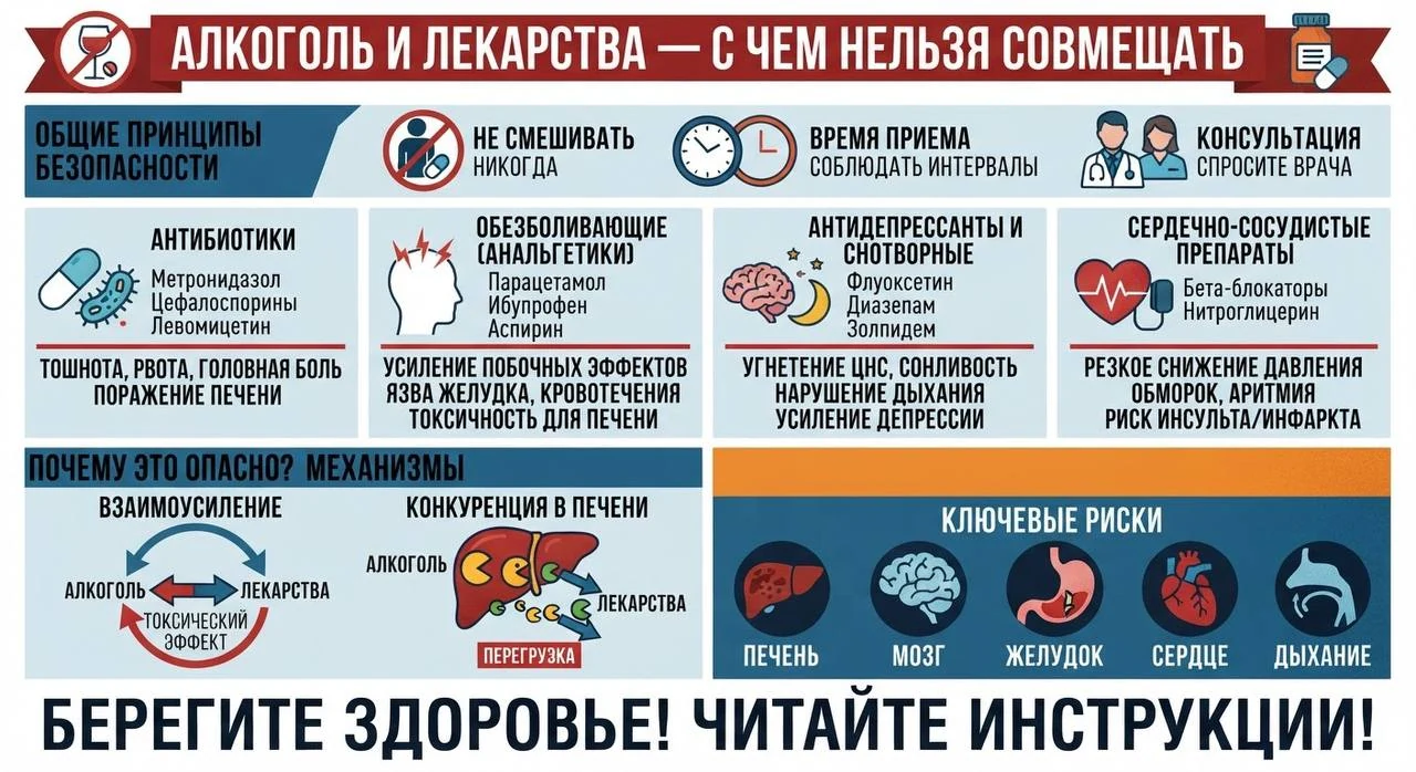 Алкоголь и лекарства — с чем нельзя совмещать