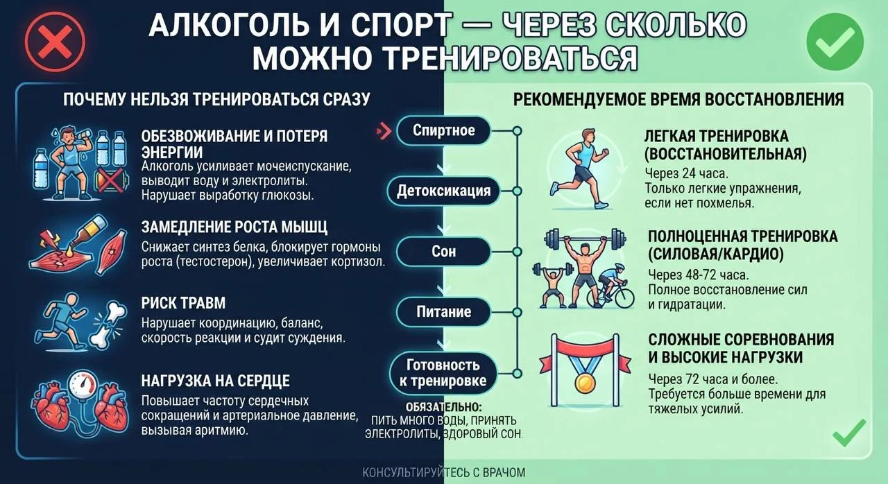 Алкоголь и спорт — через сколько можно тренироваться