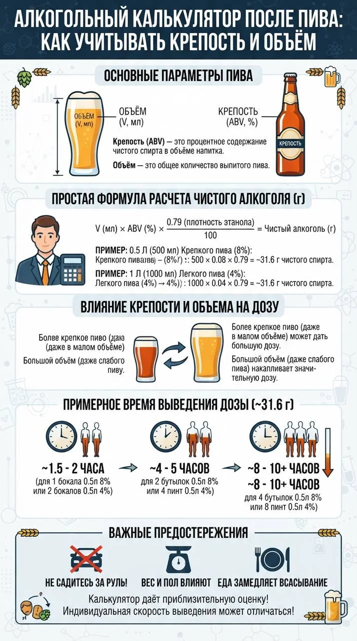 Алкогольный калькулятор после пива: как учитывать крепость и объём