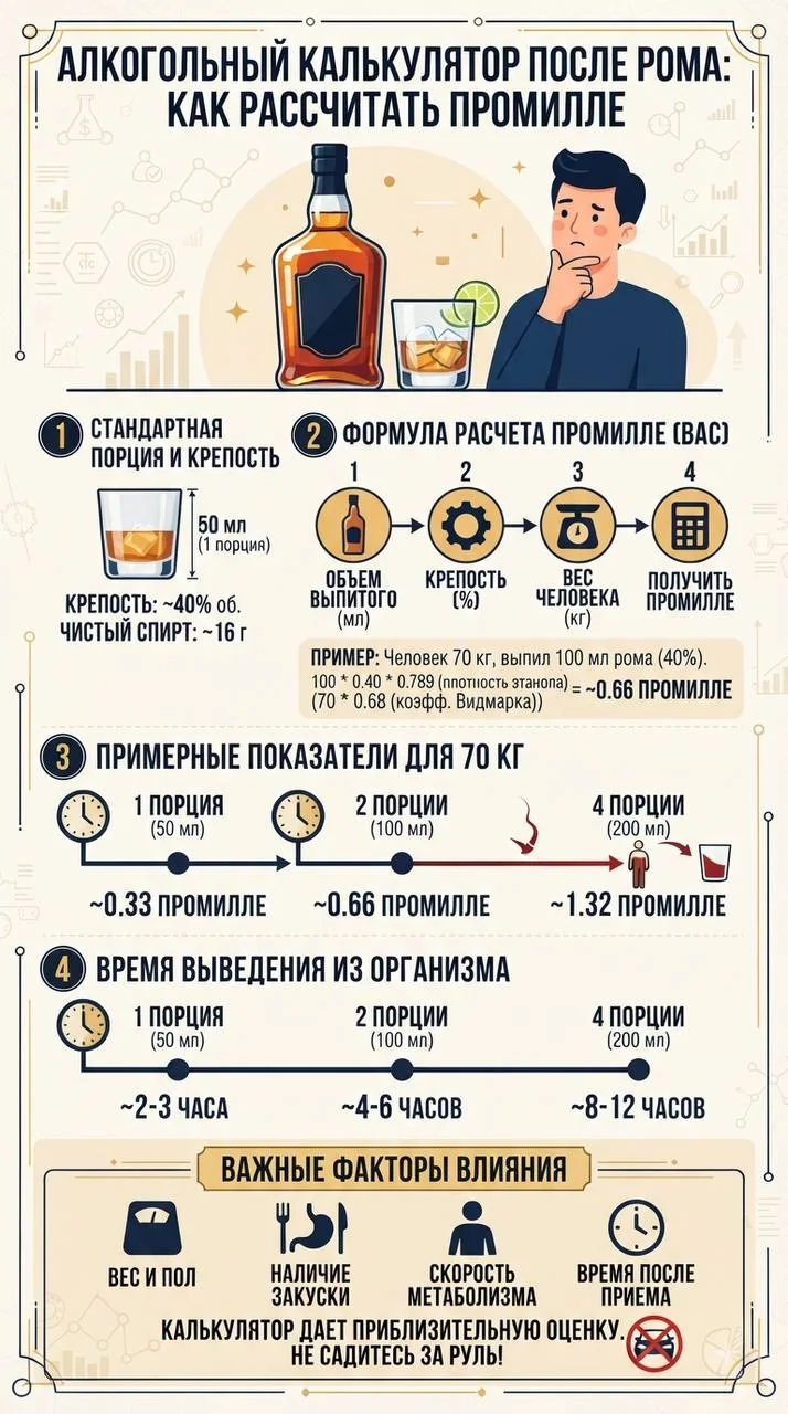 Алкогольный калькулятор после рома как рассчитать промилле