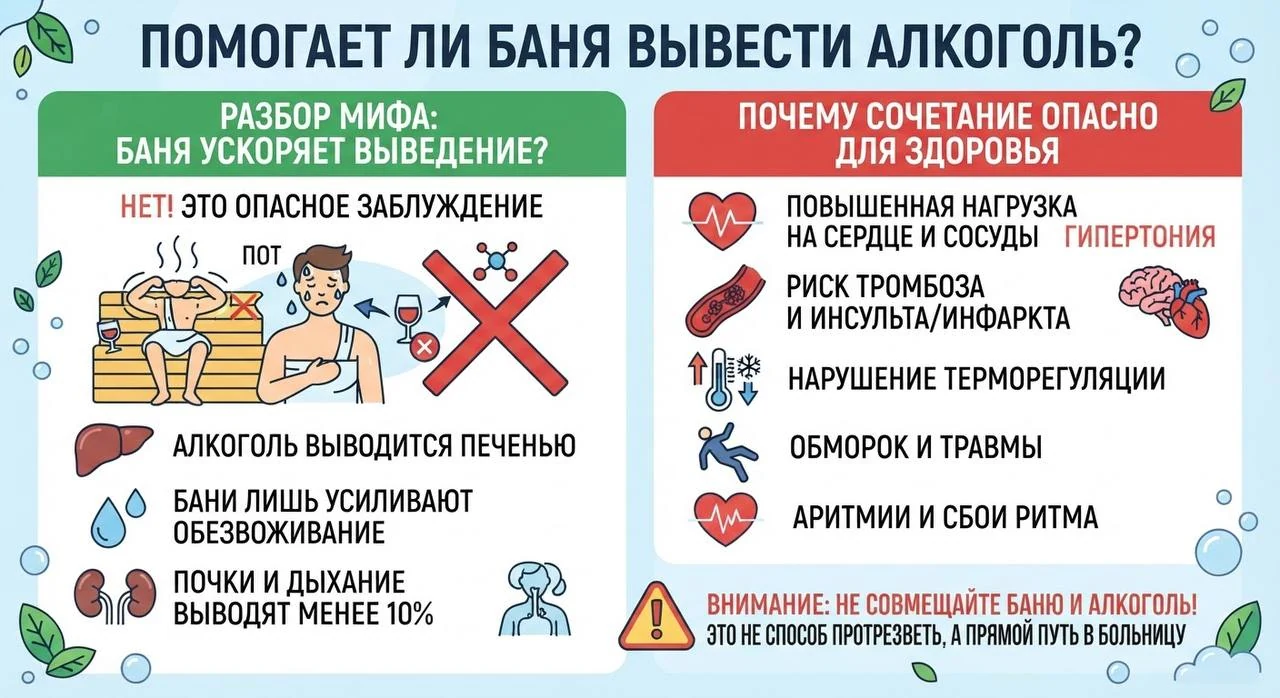 Помогает ли баня вывести алкоголь