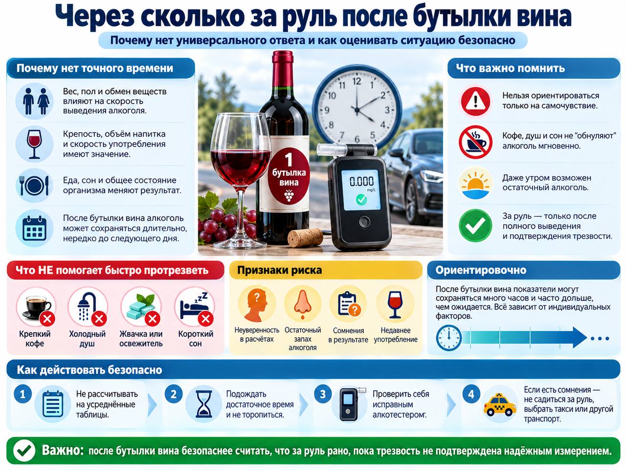 Через сколько за руль после бутылки вина