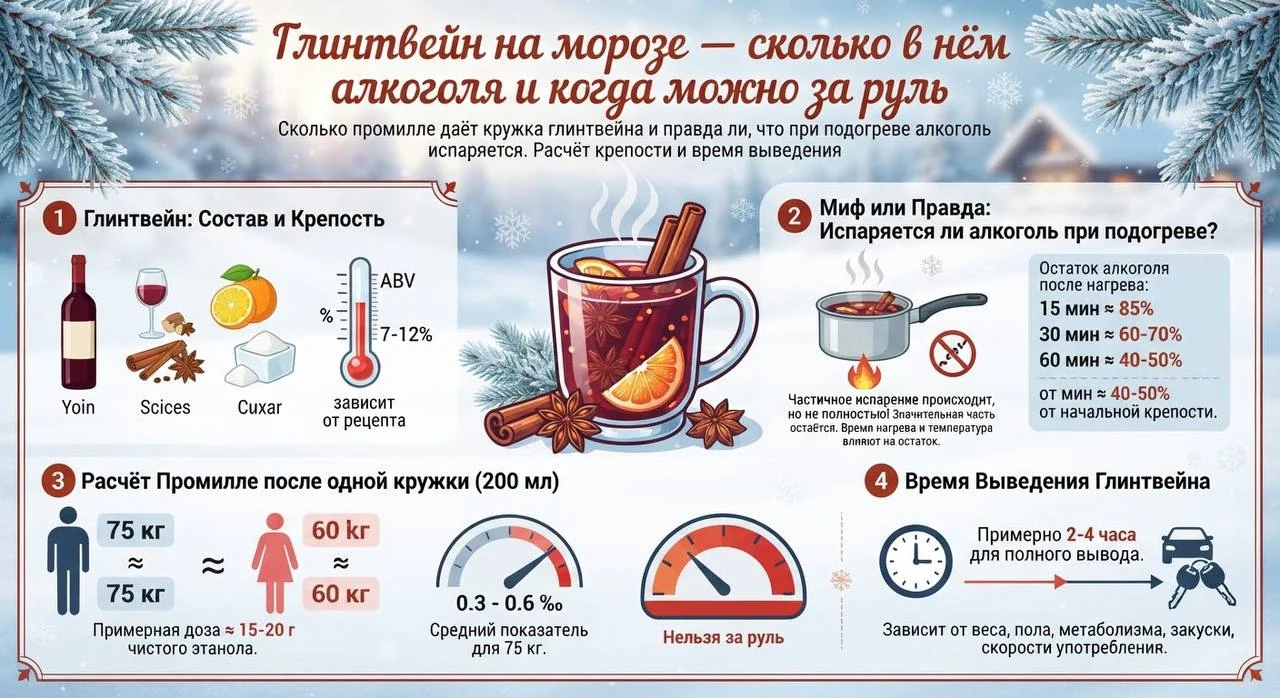 Глинтвейн на морозе — сколько в нём алкоголя и когда можно за руль