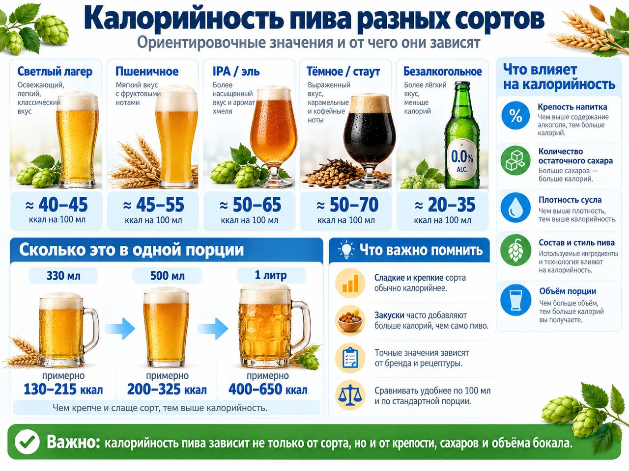 Калорийность пива разных сортов
