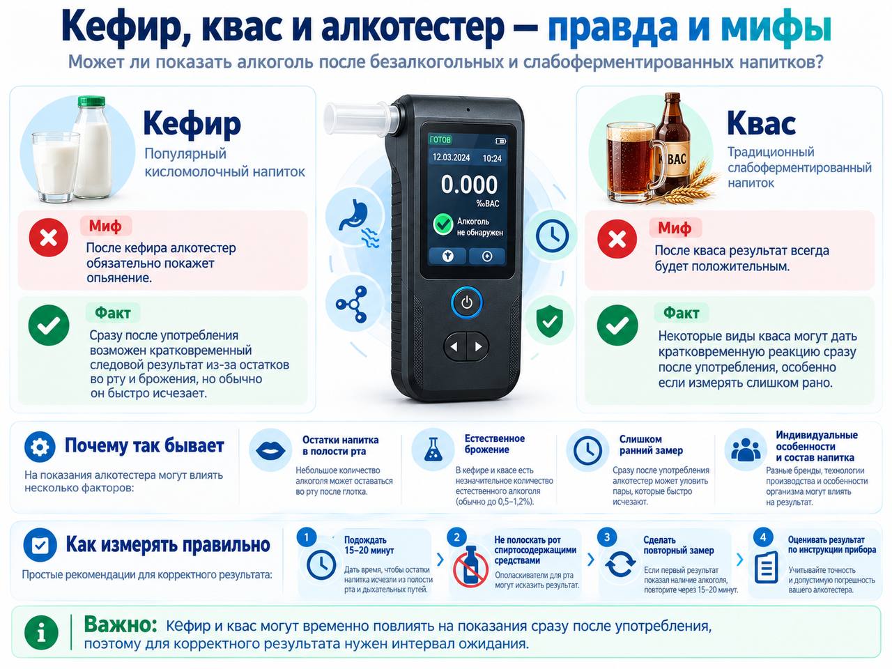 Кефир, квас и алкотестер — правда и мифы