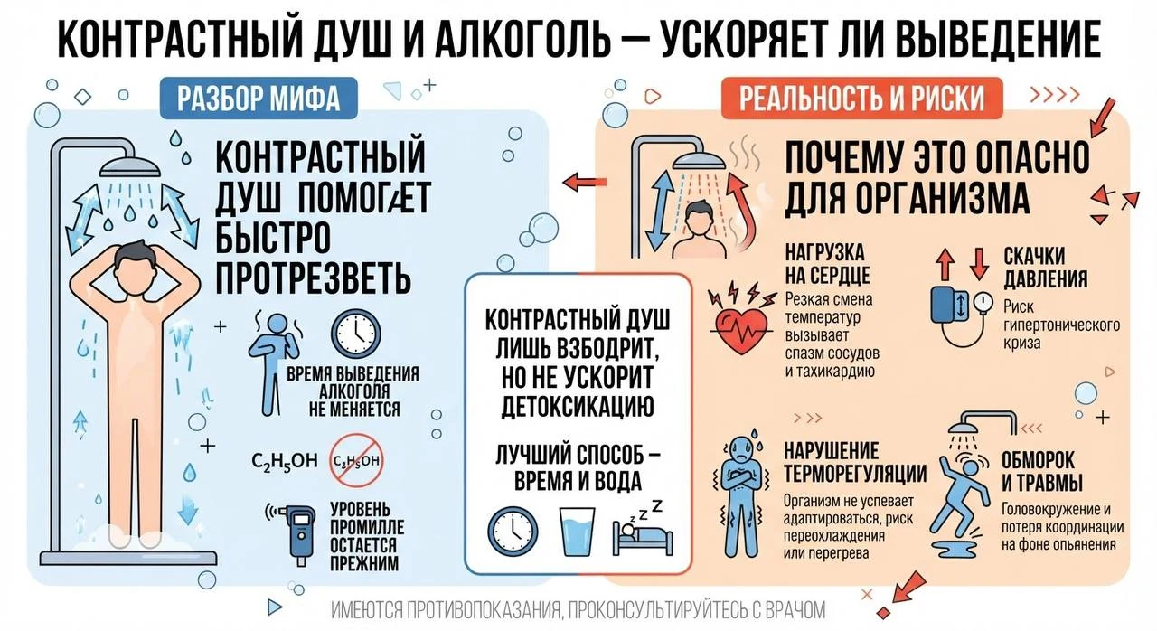 Контрастный душ и алкоголь — ускоряет ли выведение