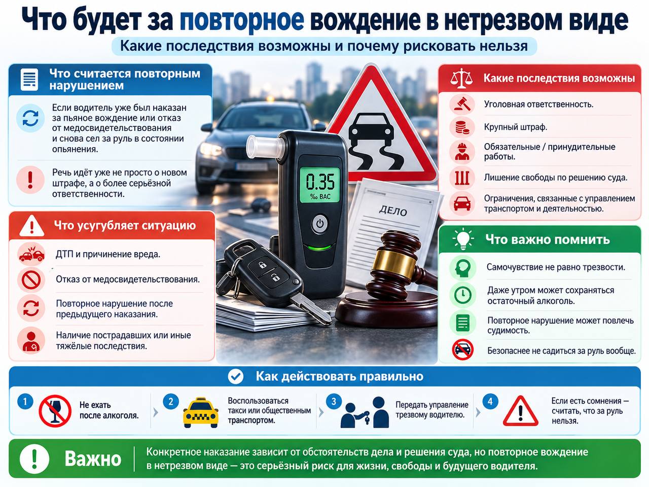 Повторное вождение в нетрезвом виде: что важно проверить по действующему закону