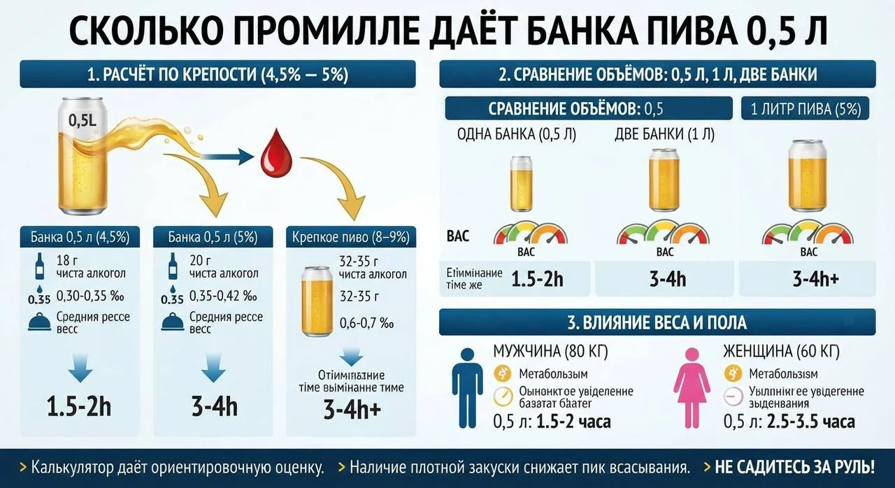 Сколько спирта в банке пива 0,5 л: как оценить промилле