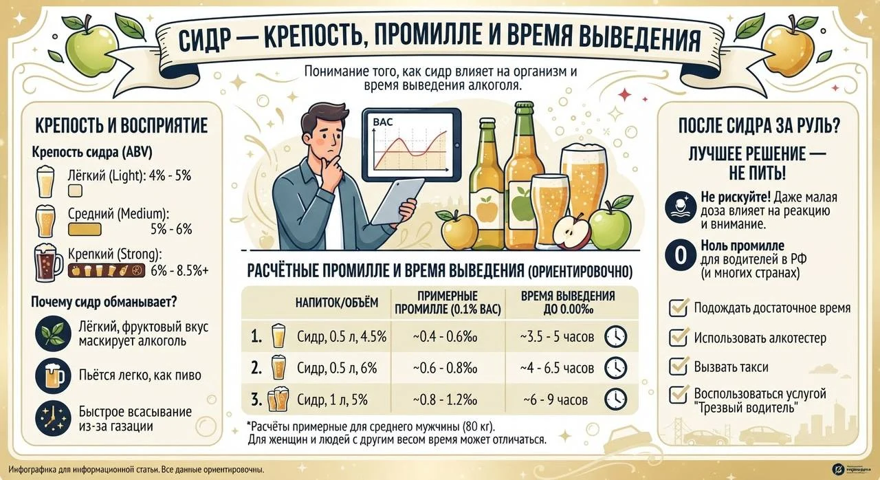 Сидр — крепость, промилле и время выведения