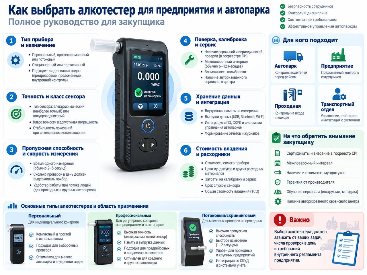 Как выбрать алкотестер для предприятия и автопарка: полное руководство для закупщика