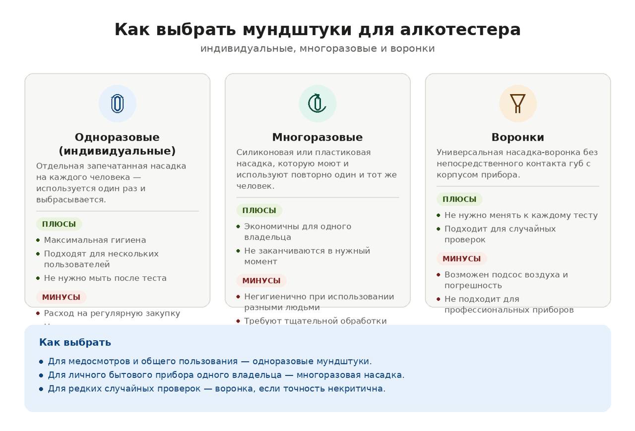Как выбрать мундштуки для алкотестера: индивидуальные, многоразовые и воронки