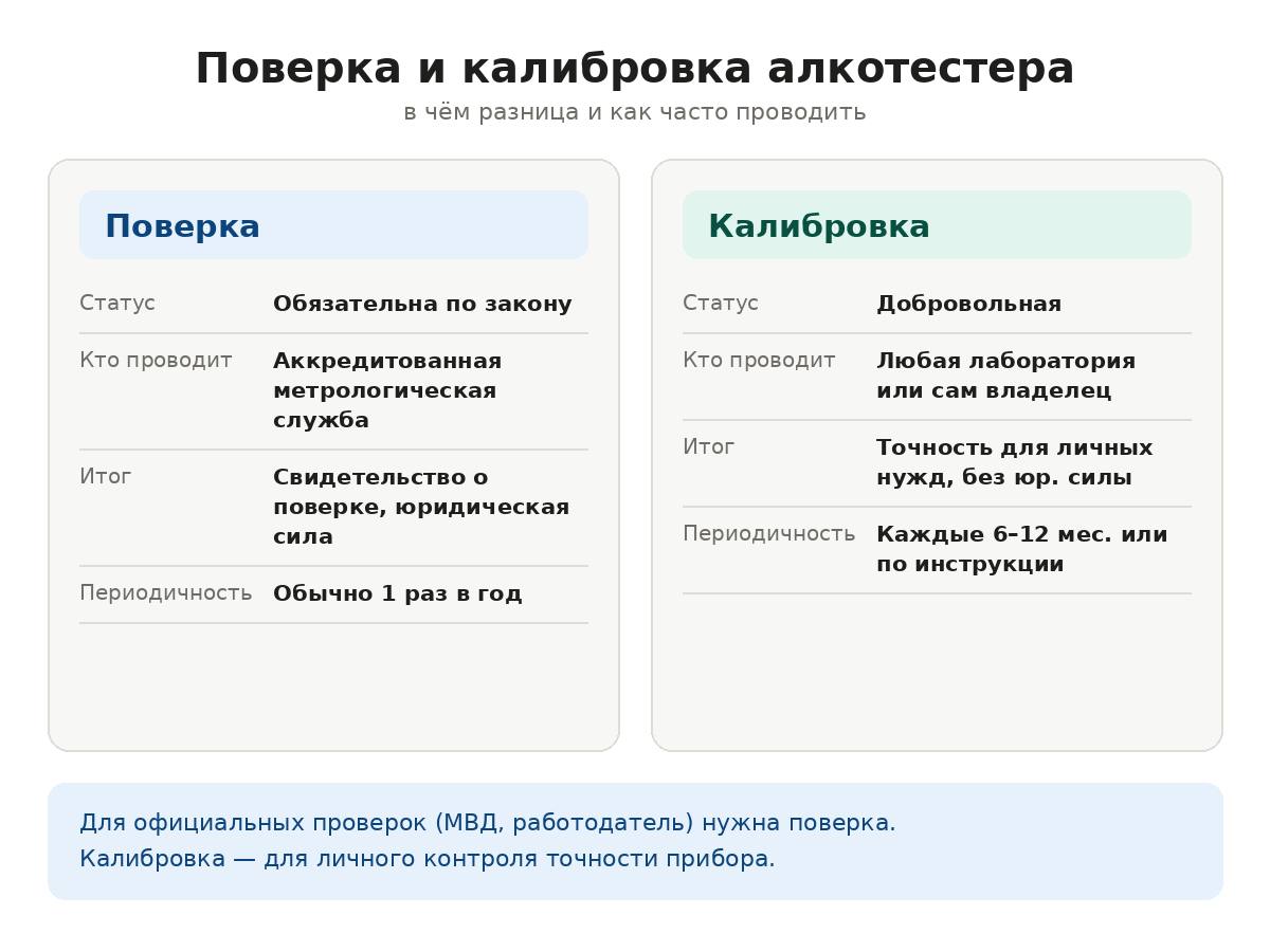 Поверка и калибровка алкотестера: в чем разница и как часто проводить?