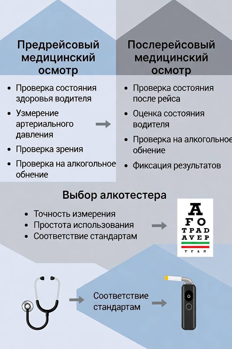 Предрейсовый и послерейсовый медицинский осмотр водителей: порядок проведения и выбор алкотестера