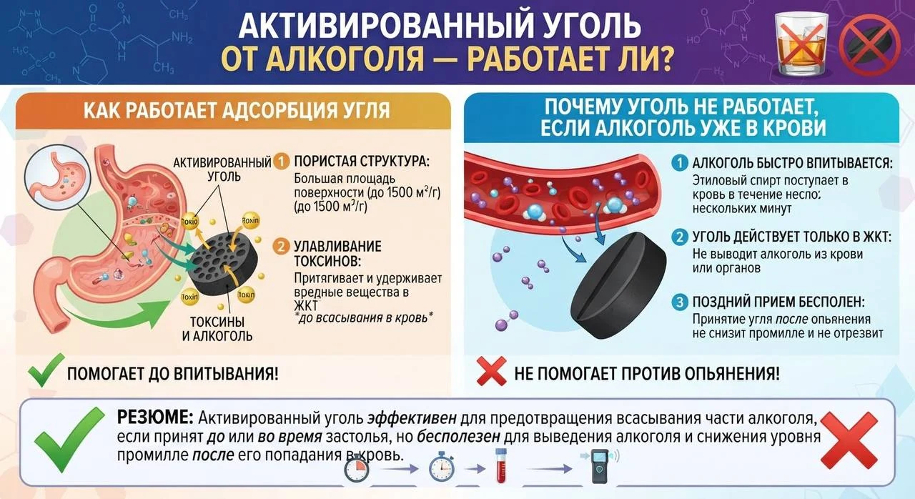 Активированный уголь от алкоголя — работает ли
