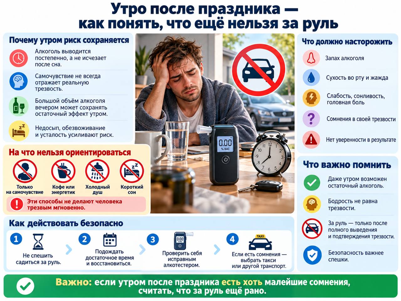 Утро после праздника — как понять, что ещё нельзя за руль