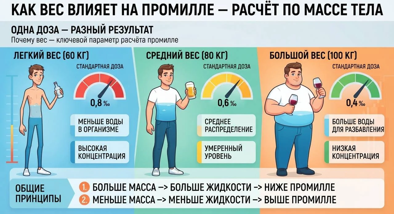 Как вес влияет на промилле — расчёт по массе тела