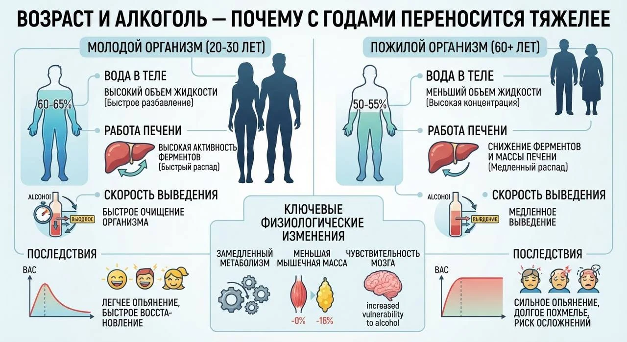 Возраст и алкоголь — почему с годами переносится тяжелее